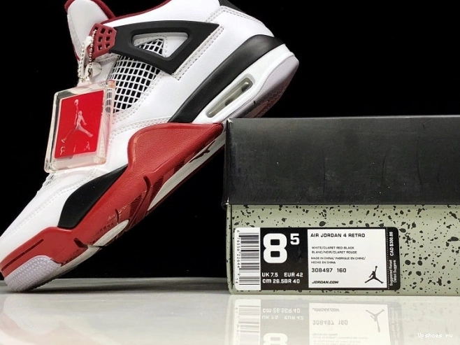 308497-160 Black White Air Jordan 4 Fire Red Men 0723